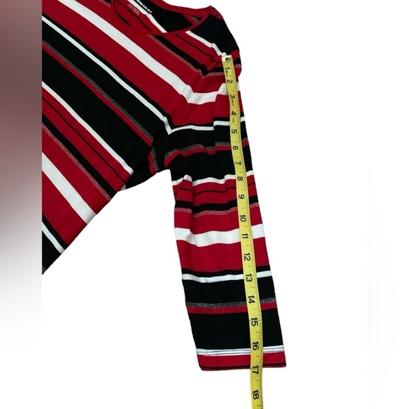 Allison Daley 3/4 sleeve tee polyester cotton metallic red black striped… - Picture 5 of 7
